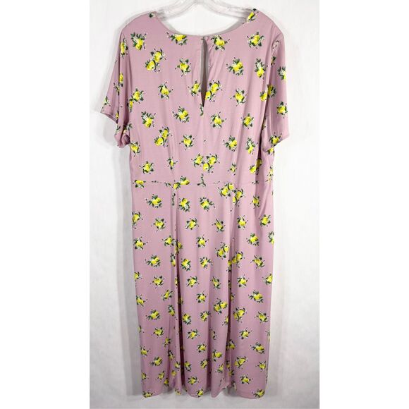 Torrid Plus Size 2X Dress Midi Challis Button Front Dress Mauve Lemon Print 1601 - Picture 6 of 16